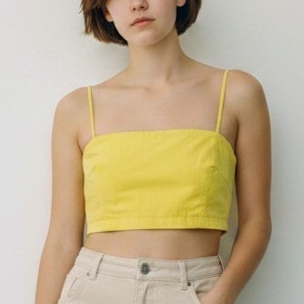Banana Republic Yellow Cotton Smocked Back Crop Cami Top Medium Square Neck